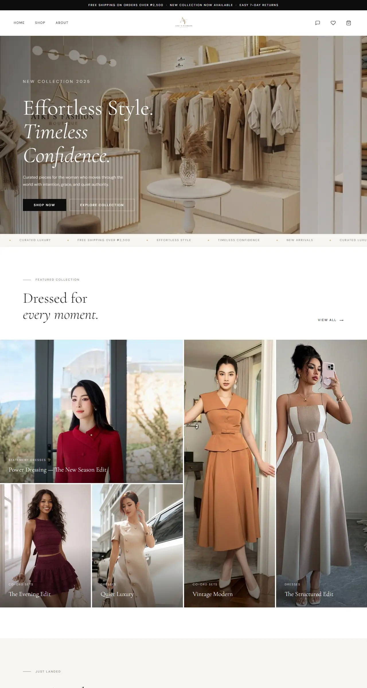 Luxury Boutique fashion homepage